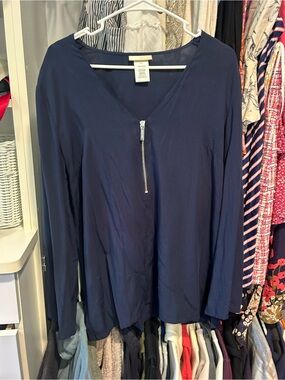 MICHAEL Michael Kors Navy Long Sleeve Zip-Front Top size small